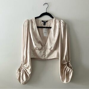 NWT Forever 21 Satin Crop Top Blouse Balloon Sleeves Small  Romantic Feminine